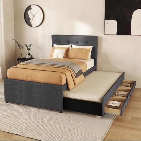 Cama dormitorio tapizada con nido y 3 cajones gris OKMYHOME (1/5)