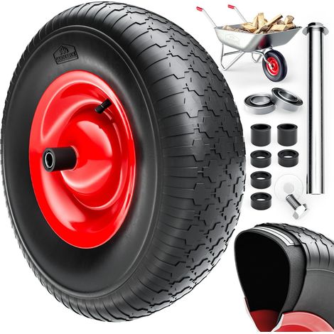 Roue de brouette pneu gonflable 4.80/4.00-8 Ø390 mm, jante acier, roulements à billes, charge 200 kg, axe inclus, roue de remplacement pour brouette, diable et chariot de jardin (1/4)