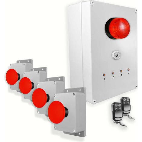 Système identification alerte sans-fil 300m - 4 boutons coup de poing Sirène Flash LEDs Télécommandes d'arrêt (DA600+) (1/5)