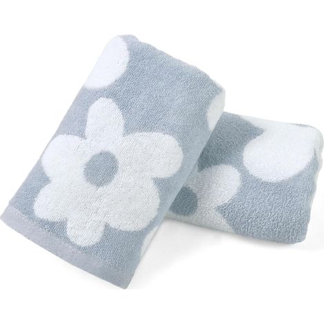 Toallas de baño florales: paquete de 2 toallas faciales de algodón, 13 pulgadas x 28 pulgadas, borde suave con un hermoso estampado de margaritas, adecuadas para habitaciones de invitados y decoración