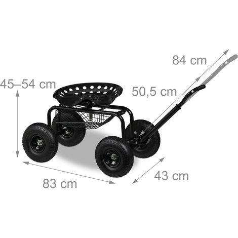 Lot de 1 siège roulant de jardin ajustable 45-54 x 43 x 82 cm pratique avec panier rangement en acier vert
