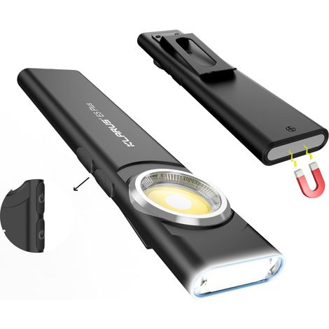 E5 Plus Lampe de poche EDC ultra-fine, double interrupteur, triple éclairage, 650 lumens, rechargeable par USB-C, ultra-portable, avec base magnétique et clip de poche