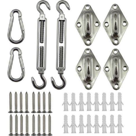 Kit de quincaillerie pour voile d'ombrage en acier inoxydable 304 , tendeur de 5 pouces , œillet argenté et mousqueton pour l'installation de voiles d'ombrage (1/4)