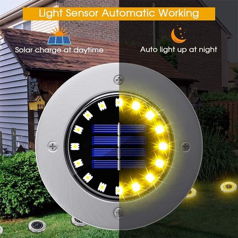 Lampe Spots Solaire Extérieur Jardin - 16 LED Lumière Solaire Extérieur Étanche LED Lampe Enterrée - Sans Fil Inox Spot Luminaire Pour Decorative (1/5)