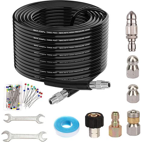 Kit Débouche-Canalisation 15 m, avec Buse Jet et Buse Rotative,Sewer Jetter pour Nettoyage de Drains et Tuyaux