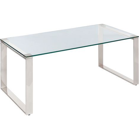 Mesa de centro de vidrio templado transparente plateado 100 x 50 cm acero Tilon