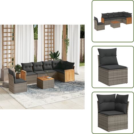 7-tlg. Garten-Sofagarnitur mit Kissen Grau Poly Rattan - Gartengeset - Gartenmöbelset - Outdoor Möbel - Lounge Set - Rattan Gartenmöbel (1/5)