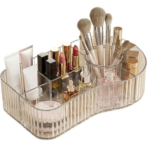 Organizador de maquillaje multifuncional de PET, organizador de cosméticos de gran capacidad y caja de almacenamiento de brochas. (1/4)