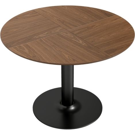 Tavolo da pranzo rotondo per 6 persone, 110 cm. Tavolo da cucina moderno con base a piedistallo per soggiorno, venatura del legno marrone. Consegna a domicilio.