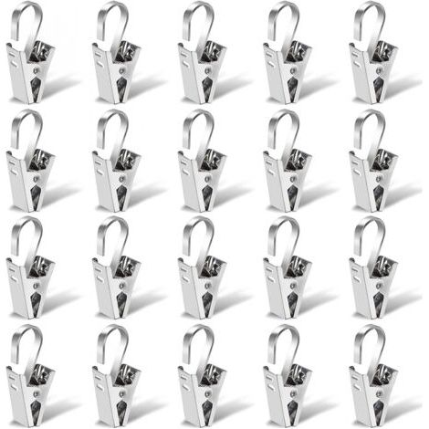 Clips de rideau en acier inoxydable, 20 pièces de tringle à rideau de 35mm, Clips d'anneau de douche, crochets d'anneau de Clip en argent (1/5)