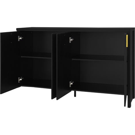 Buffet noir moderne avec poignées dorées et étagères réglables 140x38x80 cm (1/5)