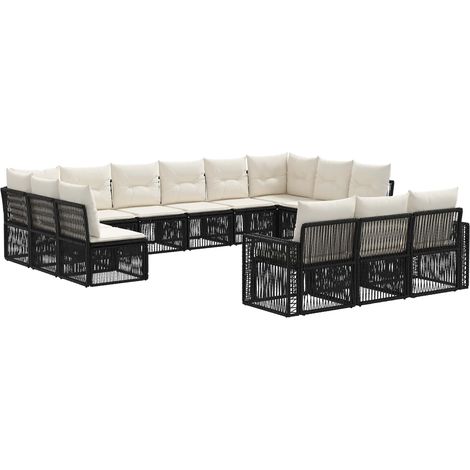 Gartensofa-set 13 pcs Schwarz und Cremeweiß Poly-Rattan vidaXL