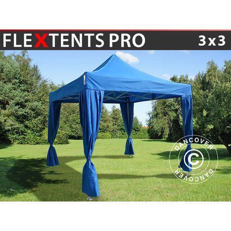 Faltzelt Faltpavillon Wasserdicht FleXtents PRO 3x3m Blau, mit 4
