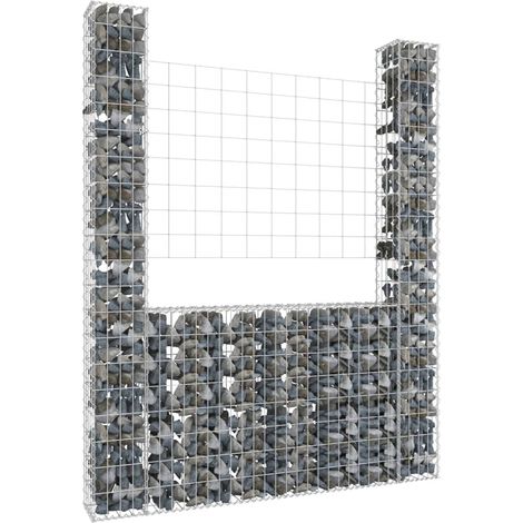 Panier de gabion Jardiniere Mur en gabion Clôture de gabion en forme de U avec 2 poteaux Fer 140x20x200 cm KOL8874 (1/5)