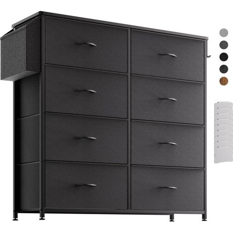 Stoffkommode mit 8 Schubladen, Seitentasche & Haken, Schwarz (1/5)