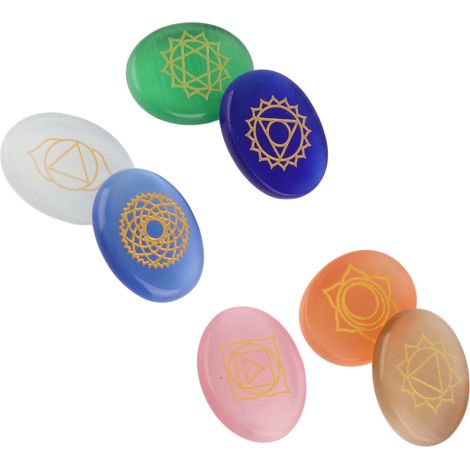 Ensemble de 7 pierres de méditation gravées pour la guérison spirituelle et le Reiki (cristal des chakras). (1/5)
