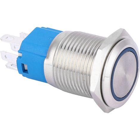 Bouton poussoir LED 16mm auto-rétablissement 1NO 1NC métal pour voiture, lumière bleue 12V, interrupteur de modification auto (1/5)