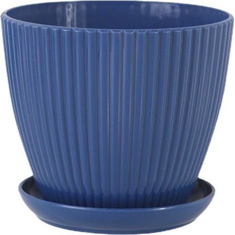 5 Pots de fleurs, plastique, design rainuré, trous drainage, soucoupe incluse, intérieur bureau salon (1/4)