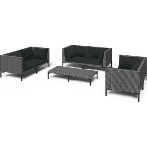7-tlg. Garten-Lounge-Set mit Kissen Poly Rattan Dunkelgrau vidaXL (1/5)