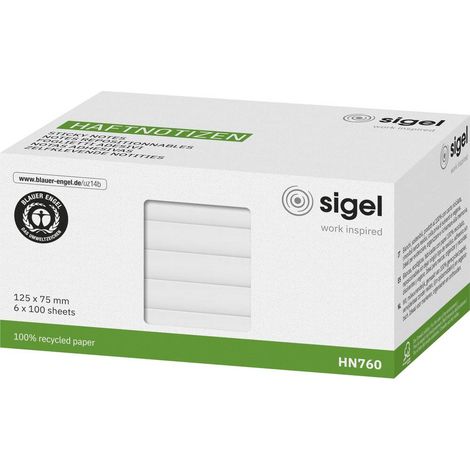 Sigel Nota adesiva, memo HN760 125 mm x 75 mm Bianco 600 Foglio (1/5)