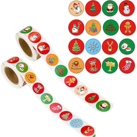 1000pcs Nol Autocollants Dcorations, Sceaux Christmas Vacances Cadeau Autocollants, Tiquettes Adhsives En Papier Kraft - Stickers Parfait Pour Les Cad (1/5)