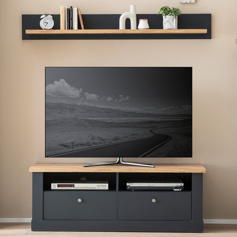 TV-Lowboard mit Wandboard in anthrazit mit Wotan Eiche Nb. CESENA-61, B/H/T ca. 150/170/45 cm (1/5)