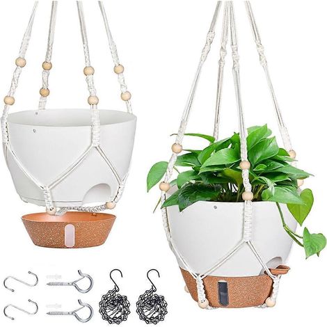 25 cm großer Hängetopf für Zimmerpflanzen, automatische Bewässerung, weiß