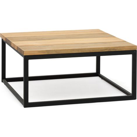 Mesa de Centro Preston Negra 80x80x38cm con tablero de madera maciza de piezas tricolor Box Furniture (1/4)