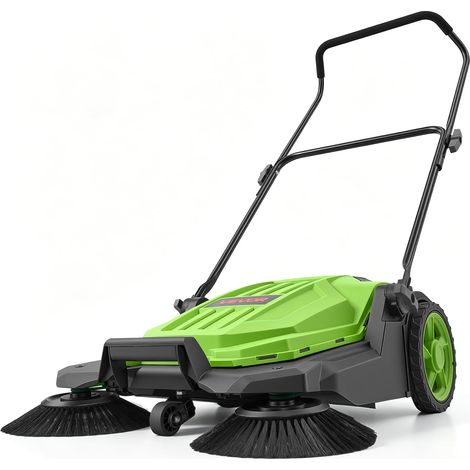 Balayeuse Manuelle à Pousser Balayeuse Mécanique Balayage 650mm Vert, avec Bac à Déchets de 18,9 L, Poignée Pliable Réglable, pour Jardins, Allées, Terrasses et Garages, Non Électrique (1/5)