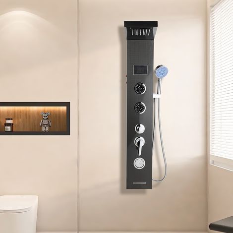 Randaco Duschsystem Schwarz mit Regendusche, Handbrause & Massagefunktion