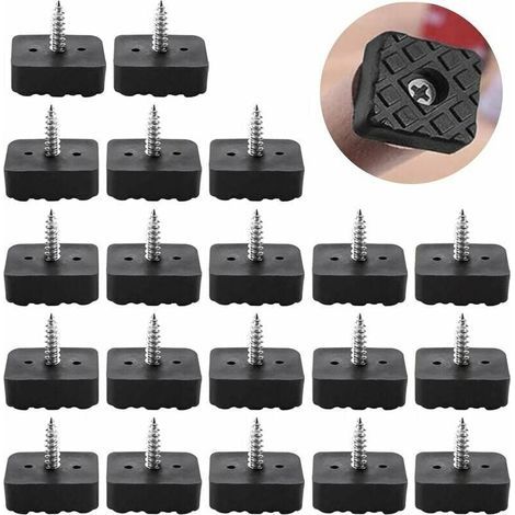 Lot de 20 patins antidérapants en caoutchouc pour pieds de chaise avec vis, antibruit, carrés, 22-29 mm (noirs) (1/4)