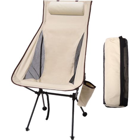 Plage pliant chaise camping ultra-légère portable cadre en alliage d'aluminium respirant pour pêche beige (1/5)