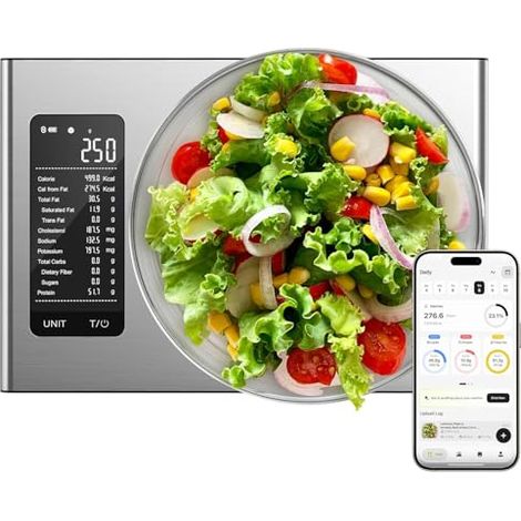 Balance de Nutrition Intelligente avec Calculateur Nutritionnel, Balance Alimentaire Calcul Calories pour Perte de Poids & Fitness avec Application, Acier Inoxydable, 10 KG (extra large)