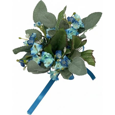 Portacandela Decorazione Fiori Blu Foglie Artificiali (1/3)