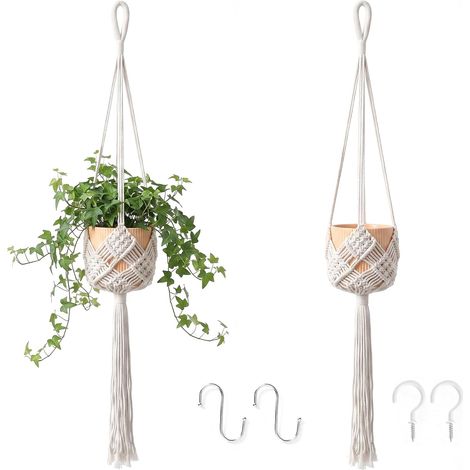 Lot de 2 pots de fleurs suspendus en macramé pour l'intérieur (1/5)
