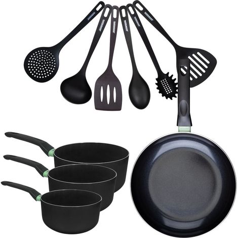 Set de 1 poêle 28 cm, 3 casseroles antiadhésives céramique 16, 18 et 20 cm et 6 ustensiles Fackelmann Brandao (1/5)