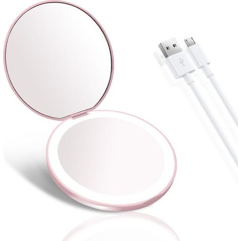 Taschenspiegel, kompakter Vergrößerungsspiegel für Geldbörsen mit 2-facher Vergrößerung, beleuchteter Make-up-Spiegel, tragbarer runder Spiegel für Reisen/Arbeit