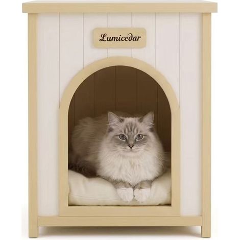 tavolino cuccia per cane 53 x 51,6 x 60 cm in legno bianco crema FSC - CHICFURN (1/5)
