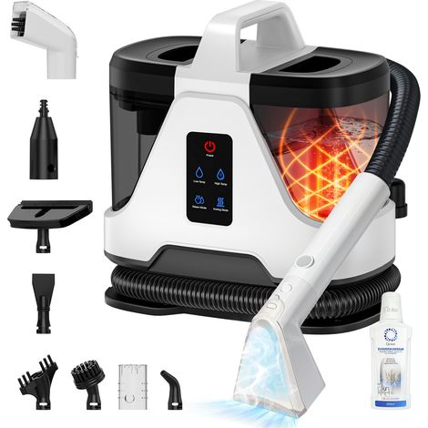 Nettoyeur de tapis portable avec technologie vapeur et chauffage - Aspiration puissante de 15kPa - Accessoires polyvalents pour Canapés, Tapis, Tissu d'ameublement (1/5)
