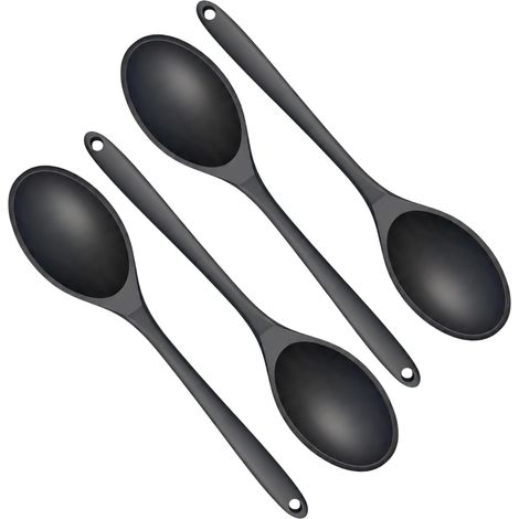 Cuillere en Silicone Cuisine, Noire, CuillèRe Cuisine RéSistante à la Chaleur AntiadhéSive, CuillèRes de Cuisine Pour MéLange et Cuisson, Cuillere de Service Ustensile Cuisine (1/5)