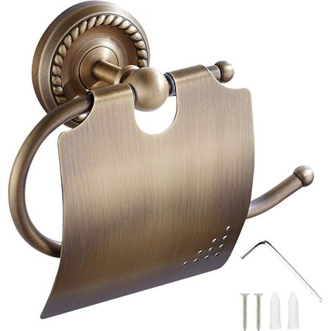 Porte-Rouleau pour Papier Rétro avec Couvercle Distributeur de Papier Hygiénique Laiton Antique Mural Bronze Support pour Tissus Papier Toilette pour Salle de Bain cuisine-Fei Yu (1/5)