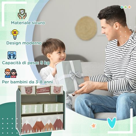 Étagère à jeux pour enfants avec 6 paniers en tissu détachables, 63x30x66 cm, vert (1/5)