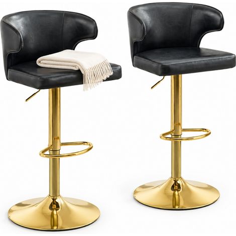 ELVMI 2er Set Barhocker mit Rückenlehne, Höhenverstellbar und 360 Grad Drehbar, Metall und PU, Schwarz (1/5)