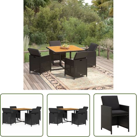 The Living Store Ensemble à dîner de jardin avec coussins 5 pcs poly rotin noir - Salon De Jardin - Meubles De Jardin - Ensemble Salon De Jardin - Table Et Chaises De Jardin - Résine Tressée (1/5)
