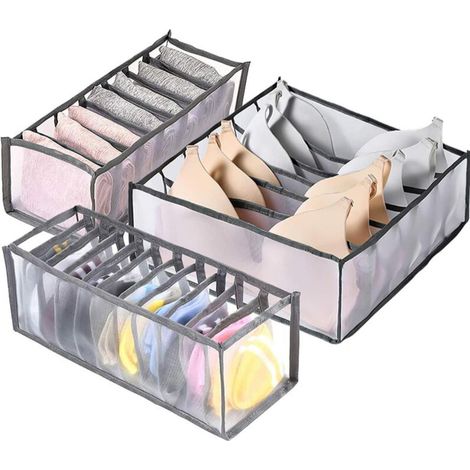 3 Pièces Rangement sous Vetement, Boîtes de Rangement Pliables pour sous-Vêtements, pour sous-Vêtements, Chaussettes, Cravates, Boîte Pliante, Boîte en Tissu (Gris) (1/5)