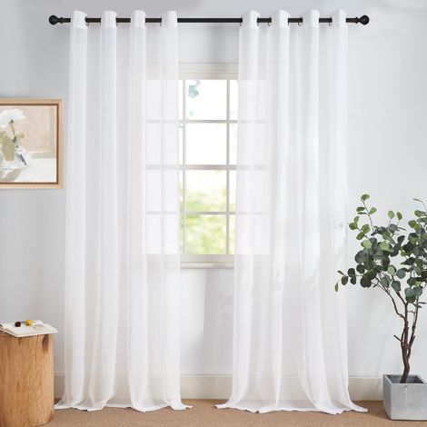 Rideaux Voilages Blanc Lot de 2, 140x245cm (Largeur x Hauteur) à Oeillets, Semi-Transparent Lumineux pour Porte Salon Chambre Maison, Décoration Fenêtre (1/5)