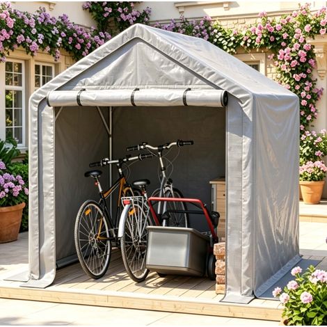 Abri vélo 190x170x200 cm en acier galvanisé, toile PE 170 g/m², gris foncé (1/5)