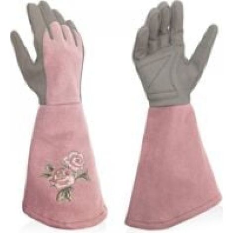 M rose Gants de jardin pour femme - En cuir synthétique - Avec protection complète contre les épines - Gants de travail longs avec résistance aux perforations - Pour le jardinage (1/5)