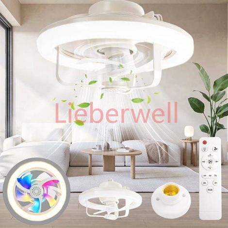 Ventilateur de Plafond avec Lumière et Telecommande,RGB 16 Couleurs Lampe Ventilateurs Plafond avec Douille E27,28CM Petit (1/5)