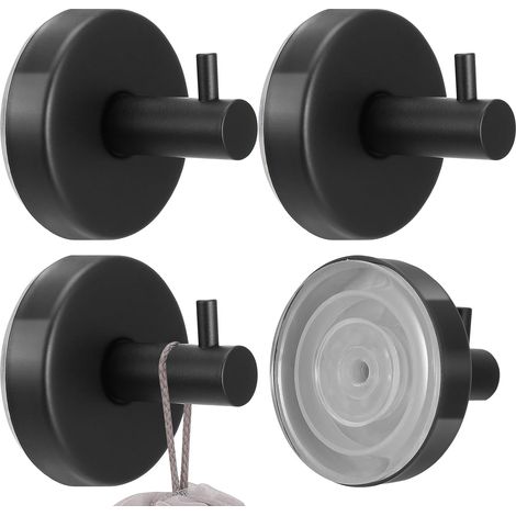 Confezione da 4 ganci a ventosa - 665,5 cm - Ganci a ventosa - Ganci a ventosa senza foratura - Impermeabili - Adatti per docce, bagni, cucine e porte in vetro - Neri (1/5)